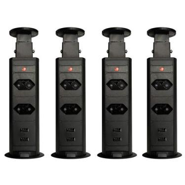 Imagem de Kit 4 Torres de Tomada Multiplug 2 Tomadas e 2 USB Bivolt, Bivolt, Pre