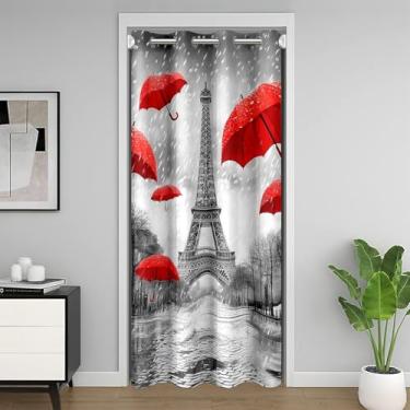 Imagem de jejeloiu Cortina de porta Torre Eiffel para privacidade de porta 132 cm x 213 cm 1 painel para meninos meninas Paris capa divisória para quarto de dia dos namorados para quarto sala de estar design de