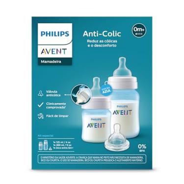Imagem de Philips Avent Kit duplo Mamadeira Anti-colic 125ml + 260ml + Bico extra 6m+, Azul, SCY119/15