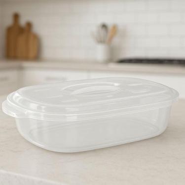 Imagem de Travessa Plástica 2L com Tampa para Microondas  Pote Retangular Multiu