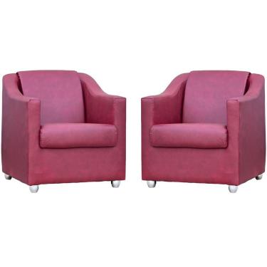 Imagem de Kit 2 Poltronas Mila Corino Cores Pé De Plástico Cromado - Bordô Corino