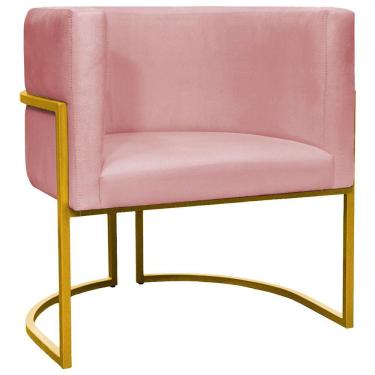 Imagem de Poltrona Decorativa Recepção Luna Suede Cores Base De Ferro Dourada - Rosê, Suede