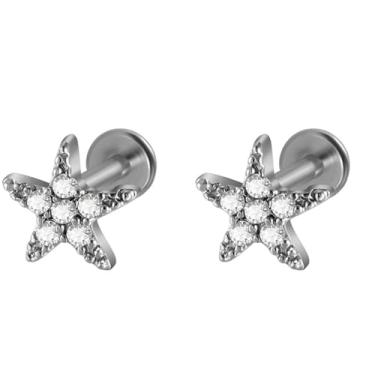 Imagem de Niaspi Brincos de cartilagem de estrela de cristal aço inoxidável azul turquesa zircônia cúbica anéis labiais labret tachas tragus helix monroe piercing labial joias para mulheres e homens, 16g, Aço