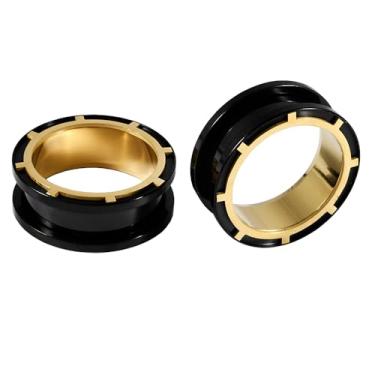 Imagem de 2 peças, polia oca, dois tons, dourados/pretos, alargadores de orelha de aço inoxidável 316L, expansor de orelha, extensor, piercing de orelha, joia corporal, 8 mm-25 mm, 8mm, Aço inoxidável, Sem