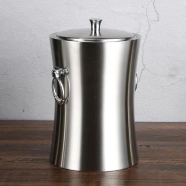 Imagem de Balde de gelo portátil de aço inoxidável com tampa, alça e filtro, isolamento de parede dupla para festas, bares, casa – Inclui pinças de gelo (grande) ()