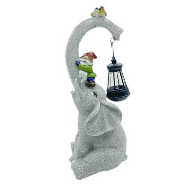 Imagem de Decorações de elefante ao ar livre - decoração de elefante para casa - acessórios de lâmpada LED movida a energia solar, ornamentos com gnomo para decoração de paisagem de jardim frontal