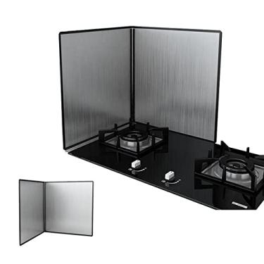 Imagem de HYUIO Tela contra respingos de óleo, proteção antirespingos de aço inoxidável para cozinhar em fogão, protetor dobrável antiaderente de 3 lados para proteção de cozinha