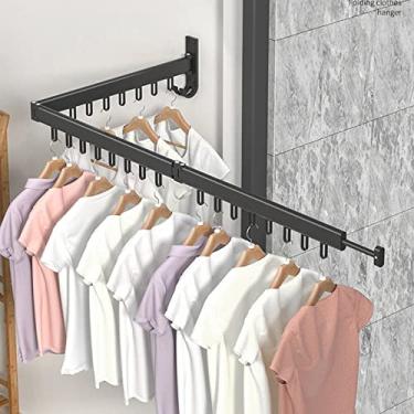 Imagem de Cabide de parede dobrável retrátil para uso interno, cabide dobrável para roupas, organizador de roupas, cabide de lavanderia, suporte de secador, preto, material espacial de alumínio, escorredor de