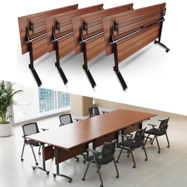 Imagem de Mesa de conferência dobrável, retangular, mesas de seminário, escritório, sala de reuniões, mesa de madeira, 139,7 cm C x 59,9 cm L x 74,9 cm A, mesa móvel para computador para sala de reunião, estudo