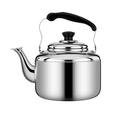Imagem de Bule de chá de aço inoxidável para acampamento, chaleira de aço inoxidável para fogão, bule de grande capacidade com alça ergonômica, adequado para cozinha e restaurante (prata 6L)