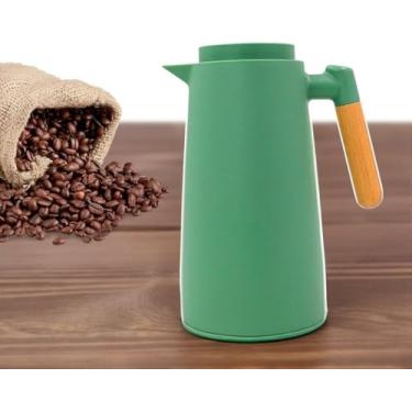 Imagem de Garrafa Térmica Inox Premium 1L com Cabo de Madeira – Mantém Café e Chá Quentes por Mais Tempo(Verde)