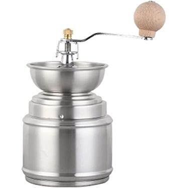 Imagem de Moedor de café manual portátil com botão ajustável de cerâmica moedor de café de aço inoxidável para cozinha e caminhada (prata)