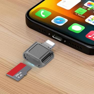 Imagem de Leitor de cartão micro SD compatível com telefone 16/15, mini USB tipo C para leitor de cartão micro SD/TF adaptador de cartão micro SD, Plug and Play, cinza