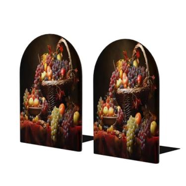 Imagem de Cesta de uvas de frutas retrô grande suporte de livros de madeira decorativo antiderrapante resistente terminais de livro para mesa de escritório em casa biblioteca de estudo escolar divisórias de