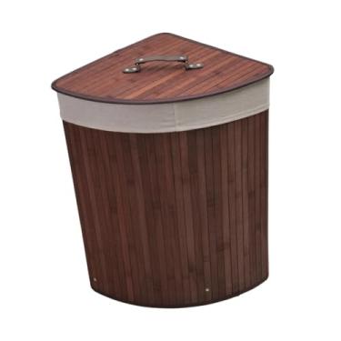 Imagem de YWJLQH Cesto de roupa suja de bambu de canto com tampa e alça, cesto de roupa para lavar e forro removível para armário de banheiro sala de estar, CafÉ