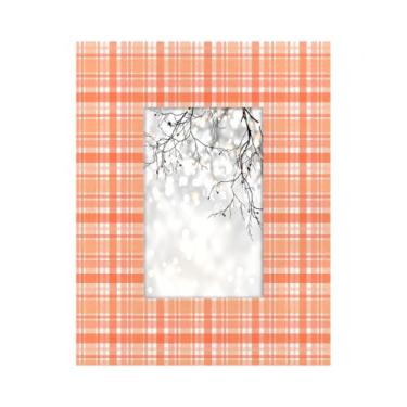 Imagem de Porta-retrato de 10 x 15 cm, xadrez laranja e vermelho, feito de madeira maciça, 10 x 15 cm, moldura para exibição de mesa e montagem na parede, para decoração de casa e ideias de presentes para a