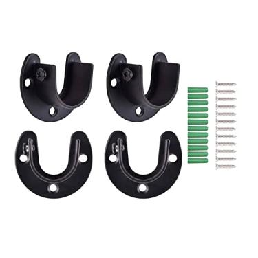 Imagem de Baoblaze Conjunto de suporte de haste de armário de aço inoxidável 4 unidades Suporte de flange para serviço com parafusos Soquetes de bastão de armário, 32 MM