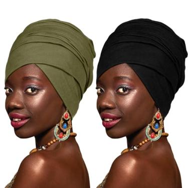 Imagem de GERTURY 2 peças elásticas para mulheres negras, cachecol de turbante leve para cabelo feminino, Preto + olvino, 1 Count (Pack of 2)