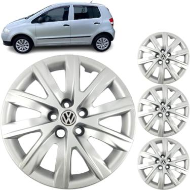 Imagem de Jogo 4 Calotas Aro 15 Vw Polo Fox e SpaceFox 2008 a 2016 Com Adesivo Logo Vw Resinado Grid GR078CP
