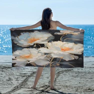 Imagem de hongjinglin Toalha de praia absorvente de secagem rápida flor branca retro microfibra leve toalha de piscina toalhas de banho macias sem areia para praia, natação, banheiro, chuveiro, acampamento