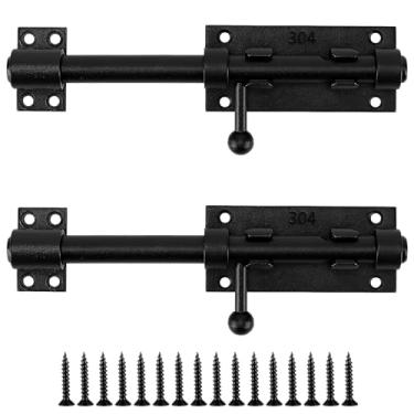 Imagem de ZEONHEI Pacote com 2 travas de aço inoxidável de 20 cm - Trava de portão espessa resistente com acabamento preto para cerca externa e portas de madeira