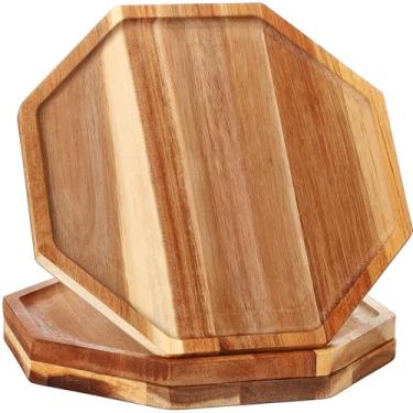 Imagem de Sabary Bandeja de servir de madeira de acácia de Natal, 3 peças, octógono, pão, frutas, pratos grandes decorativos, prato de charcutaria, queijo, prato de alimentos vegetais, para salada, pizza e