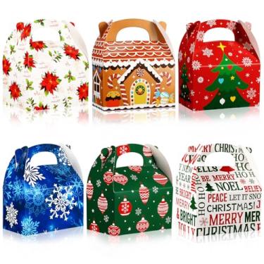 Imagem de Kolldenn 42 peças, caixa de presente de Natal, caixa de presente de biscoito de Natal com alça 3D, caixa de embrulho de presente de Natal para lembrancinhas, 6 designs (estilo complexo, cores sortidas