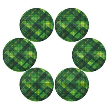 Imagem de ATTX Jogo americano com estampa xadrez verde para mesa de jantar, jogo americano de decoração do dia de São Patrício, tapetes para mesa de cozinha para 6#108