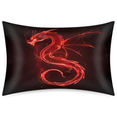 Imagem de Fronha Queen Size de cetim de seda para cabelo e pele, capa de almofada macia escorregadia dragão vermelho psíquico psíquico capa de travesseiro legal com fecho de envelope para dormir mulheres homens