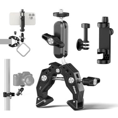 Imagem de Jishane Suporte super grampo com cabeça esférica dupla de 360° e braço mágico, suporte de sapata fria, roscas de 0,6 cm, adaptador de câmera de ação, braçadeira de câmera Hoder de telefone para DSLR