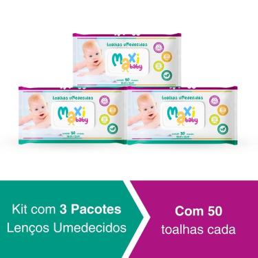 Imagem de Kit 3 Toalhas Umedecidas Hipoalergênico 50un Cada Maxi Baby