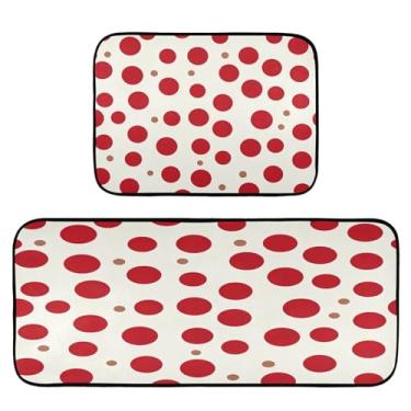 Imagem de Wassud Tapetes de cozinha com pontos vermelhos para decoração de casa tapetes de cozinha acolchoados antifadiga tapetes de cozinha antiderrapantes laváveis essenciais de cozinha conjunto de 2