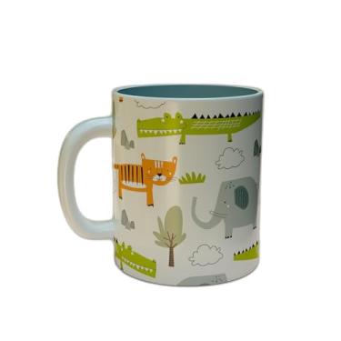 Imagem de Caneca Xícara de Café Porcelana 300ml Com Desenho Infantil Crocodilo e Tigre