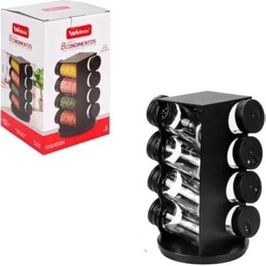 Imagem de Porta Condimentos Giratorio Plastico Preto com 08 Potes 80ml
