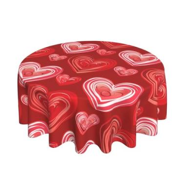 Imagem de DEKIFNHG Toalha de mesa redonda para dia dos namorados 152 cm, decoração de corações vermelhos de amor, toalha de mesa redonda para festas românticas de dia dos namorados, piquenique, ambientes