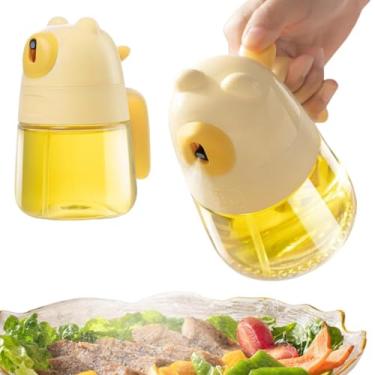 Imagem de ANAM Frasco de spray de óleo em forma de urso para cozinha e fritadeira de ar – 300 ml de óleo de vidro para cozinhar, assar, fritar – antigotejamento, grau alimentício (amarelo)
