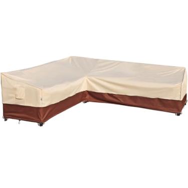 Imagem de Westblue Capa seccional externa em forma de L, à prova d'água, antirUV, 600D, resistente, com 3 sofás de ventilação de ar, 203 cm C (285 cm C), 81 cm P, 76 cm A, bege e marrom avermelhado