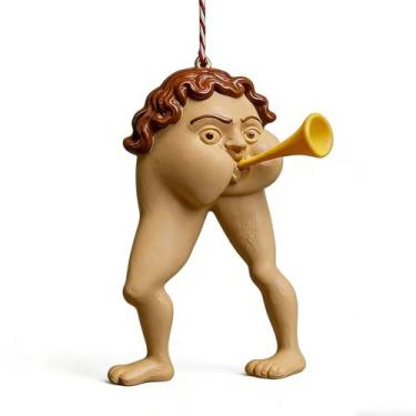 Imagem de Enfeite medieval de trompete de bumbum, decorações de Natal pequenas enfeites de Natal feios e estranhos, presente hilário exclusivo para amantes de história da arte, decoração de caos de férias de