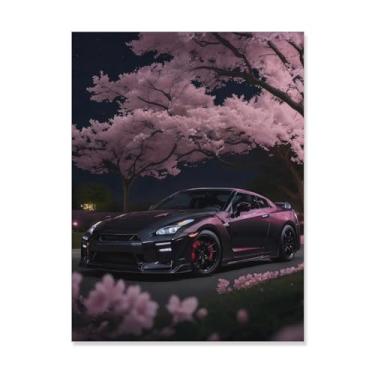 Imagem de HouLaiZhe Flor de cerejeira carro R35 noite Jdm cartazes de carro tela estética decoração de sala de parede impressões galeria sala decoração de parede para quarto sala de estar escritório 18 x 24