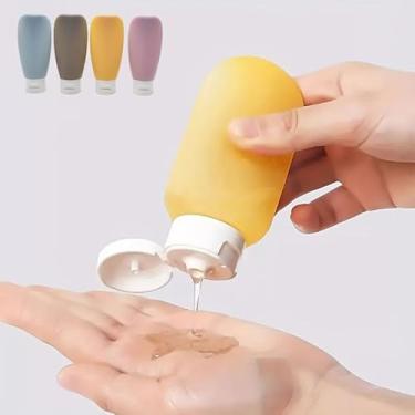 Imagem de 4 garrafas de compressão de viagem à prova de vazamento, recipientes de higiene pessoal compactos, recarregáveis, xampu, condicionador, loção para o corpo, viagem, academia, casa, mistura