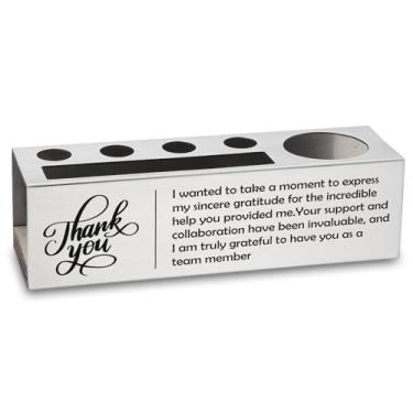 Imagem de Porta-lápis de mesa de agradecimento para colega de trabalho, funcionário da equipe, organizador de escritório de aço inoxidável com mensagem de gratidão, presente de agradecimento para colega