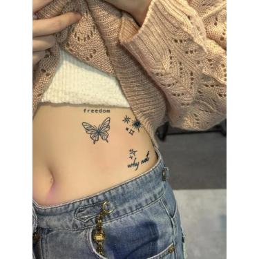 Imagem de 2 peças, tatuagem de suco de ervas, semipermanente, borboleta, flor, estrela, lua, minimalista, com duração de 7 a 14 dias, não derrama, braço, pulso, peito, abdômen, costas, corpo, tatuagem, adesivo