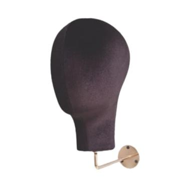 Imagem de oshhni Cabeça de manequim feminina de veludo para parede, com base de metal, versátil, leve e prática, ideal para salões de beleza, Preto