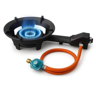 Imagem de Fogão grande de ferro fundido de 33 cm - fogão de acampamento portátil de propano de alta pressão - controle de fogo de ignição automática - com mangueira e regulador - ótimo para atividades ao ar