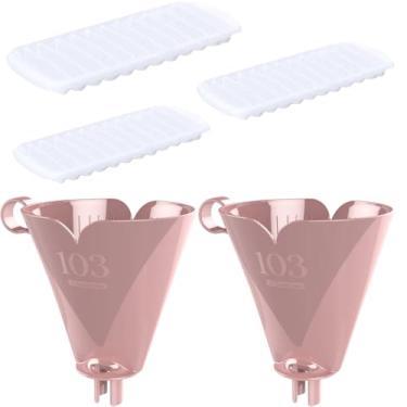 Imagem de Conjunto de 2 Suporte para Filtro de Café 103 Rosa + 3 Forma de Gelo em Cubos Plastica Branca