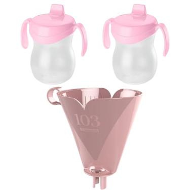 Imagem de Conjunto de 1 Suporte para Filtro de Café 103 Rosa + 2 Copo Infantil Plástico Rosa 310ml