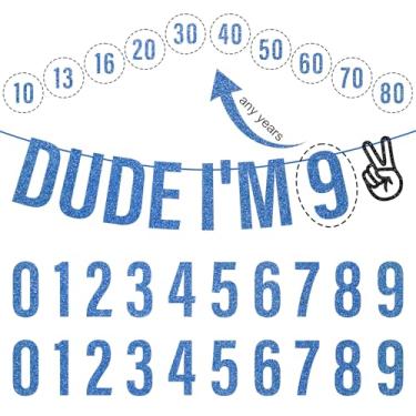 Imagem de Dude I'm 1 2 3 9 10 13 15 16 20 21 30 35 40 45 50 55 60 65 70 75 80 85 90 Any Years Old Birthday Banner,Any Years Old Birthday Hanging Sign,Glittery Bday Party Decorations