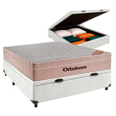 Imagem de Cama + Bau Branco e Colchão Molas Ensacadas Casal - Airtech Ortobom