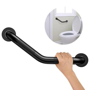 Imagem de Barra de apoio angular para chuveiro de 40,6 cm, barra de apoio Munzong preta antiderrapante para banheiro, barra de equilíbrio serrilhada para banheiro, suporte de trilho de mão de segurança para