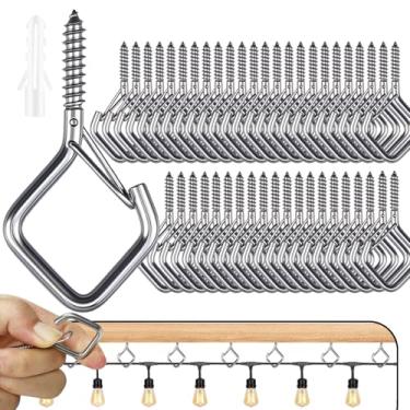 Imagem de BJUTYEU 45 ganchos de parafuso de 5 cm, ganchos de teto de metal para luzes externas, sinos de vento, lanternas e decorações para pendurar em ambientes internos e externos (aço inoxidável 304)